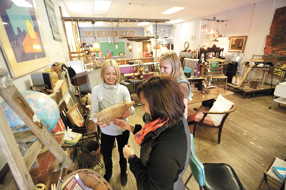 FROM LEFT: Mandi Neale, Rachell Fincher and Jessi Fincher explore the treasures found at 1889 Salvage Co. - YOUNG KWAK