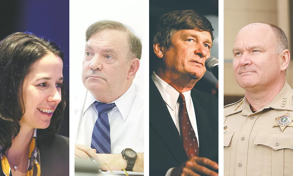 FROM LEFT: County Commissioner Shelly O'Quinn, Spokane County Prosecutor Larry Haskell, County Treasurer Rob Chase and County Sheriff Ozzie Knezovich. - YOUNG KWAK PHOTOS