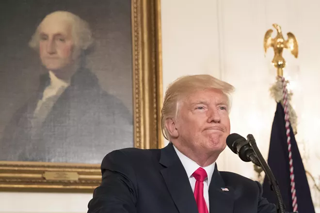 President Donald Trump delivers a statement in the Diplomatic Reception Room of the White House, in Washington, Aug. 14, 2017. Trump bowed to overwhelming pressure that he personally condemn white supremacists who incited bloody demonstrations in Charlottesville, Va., over the weekend — labeling their racists views “evil” after two days of equivocal statements. - TOM BRENNER/THE NEW YORK TIMES