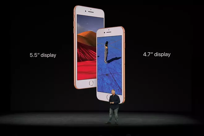 Phil Schiller, senior vice president of worldwide marketing at Apple, speaks about the new iPhone 8 during the company’s event at the new Steve Jobs Theater in Cupertino, Calif., Sept. 12, 2017. - JIM WILSON/THE NEW YORK TIMES