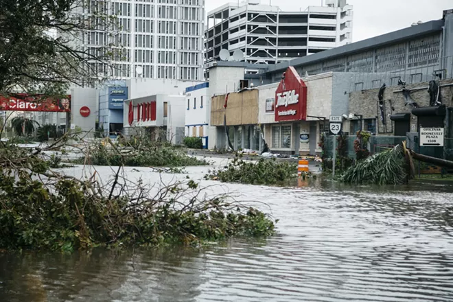 Flooding on Roosevelt Avenue in San Juan, P.R., Sept. 20, 2017. Hurricane Maria battered Puerto Rico as a Category 4 storm on Wednesday, sending thousands of people scrambling to shelters and knocking out power on the island. - ERIKA P. RODRIGUEZ/THE NEW YORK TIMES