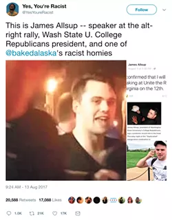 A Twitter account identified then-WSU College Republican President James Allsup as a participant at the rally in Charlottesville.