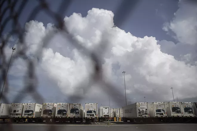 Refrigerated containers sit at the port in San Juan, Puerto Rico, Sept. 28, 2017. The Trump administration, which has insisted that its efforts in Puerto Rico have been adequate, faced increasing pressure on Thursday to mount a more aggressive response to Hurricane Maria’s devastating lashing of the island. - VICTOR J. BLUE/THE NEW YORK TIMES