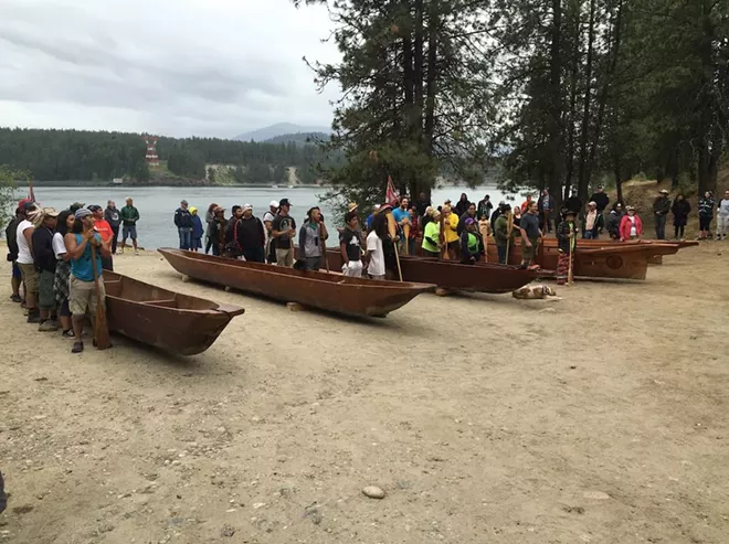 Traditional canoes used by UCUT tribes for their first tribal canoe gathering since 1943. - UPPER COLUMBIA UNITED TRIBES