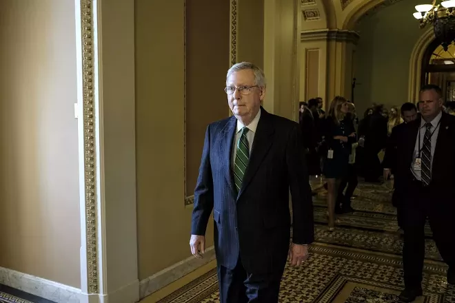 Senate Majority Leader Mitch McConnell (R-Ky.) on Capitol Hill in Washington on Oct. 31, 2017. McConnell said on Nov. 13 that Roy Moore, the Republican Senate candidate in Alabama, “should step aside” and that he believes the women who have accused Moore of sexual misconduct when they were teenagers. - GABRIELLA DEMCZUK/THE NEW YORK TIMES