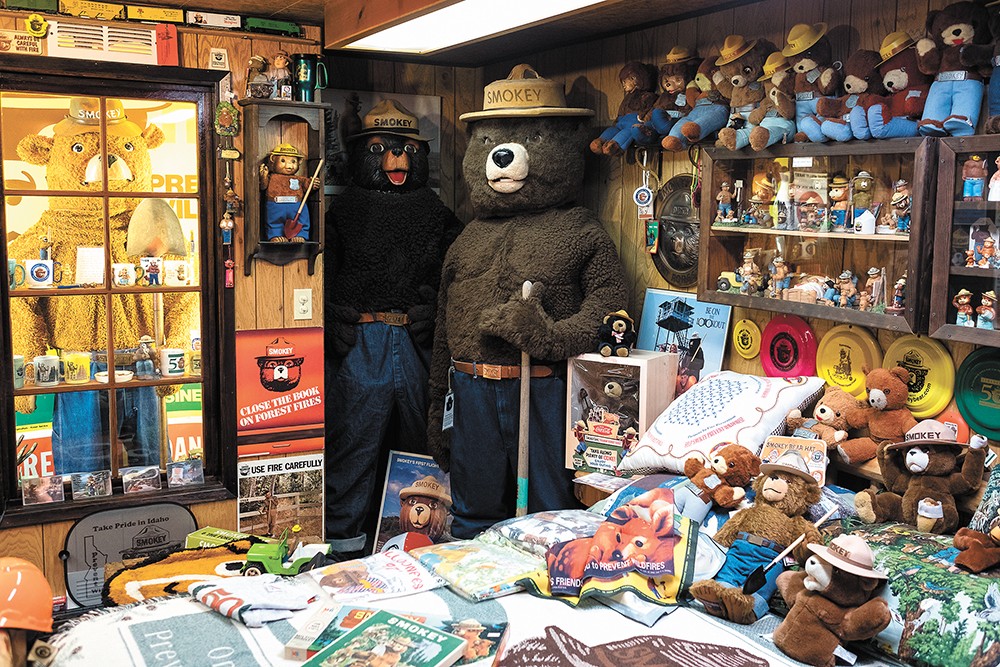 Smokey the Bear oversees his own room at the Fire Lookout Museum in Spokane. - HECTOR AIZON