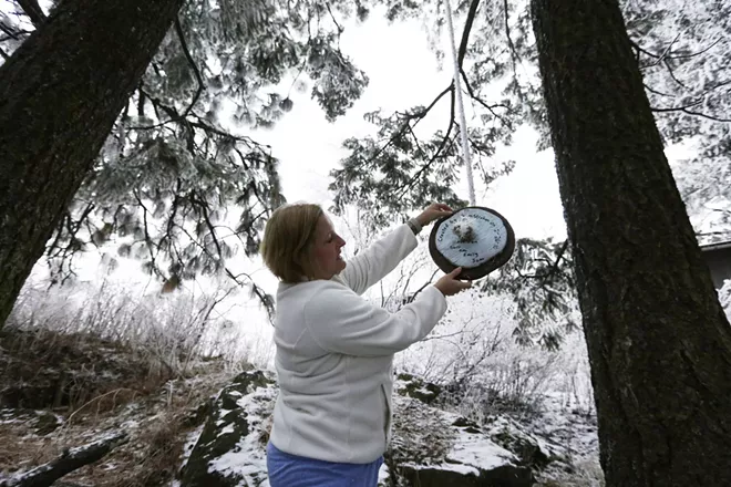 Ami Strahan's husband, Scott, carved the family's names into the underside of a swing in their yard. - YOUNG KWAK PHOTO