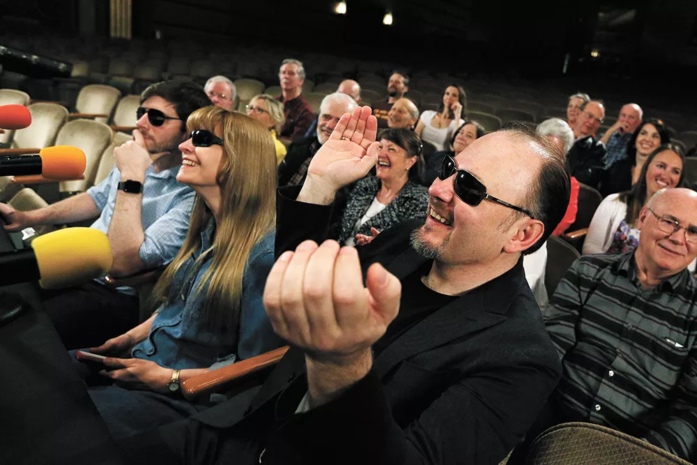 FROM RIGHT: Spokane Symphony Concertmaster Mateusz Wolski, Principal Bassoonist Lynne Feller-Marshall, and Principal Trombonist Ross Holcombe as "celebrity judges." - YOUNG KWAK