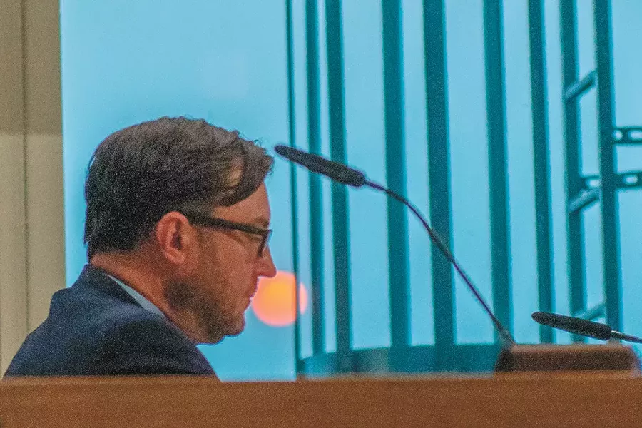 Council President Ben Stuckart had a curtain in the council chambers opened to show how the smoke had muted the sun. - DANIEL WALTERS PHOTO