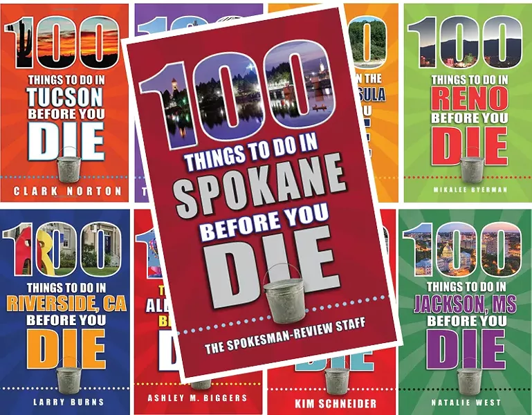 The actual cover of the Spokesman-Review's new book, along with real book covers from the same publisher. - INLANDER ILLUSTRATION