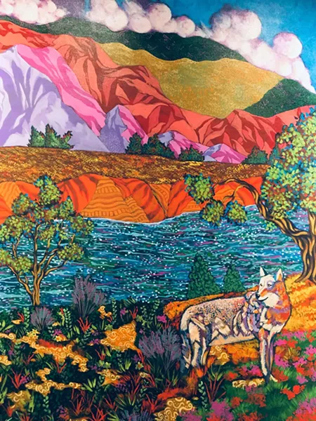 A piece titled Coyote that Ric Gendron recently painted of the view outside the front of his home that burned down.