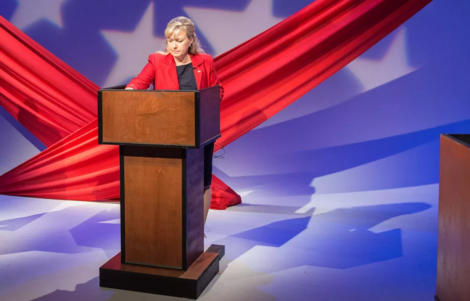 6th legislative district Jenny Graham prepares for Friday's debate. - DANIEL WALTERS PHOTO