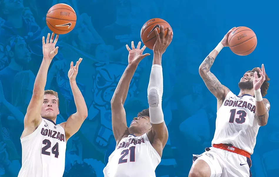 (From left) Corey Kispert, Rui Hachimura, Josh Perkins. - YOUNG KWAK