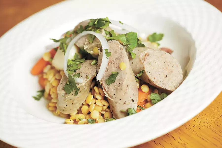 Zirotti's lentil and sausage stew, cooked via the sous vide method. - YOUNG KWAK PHOTO