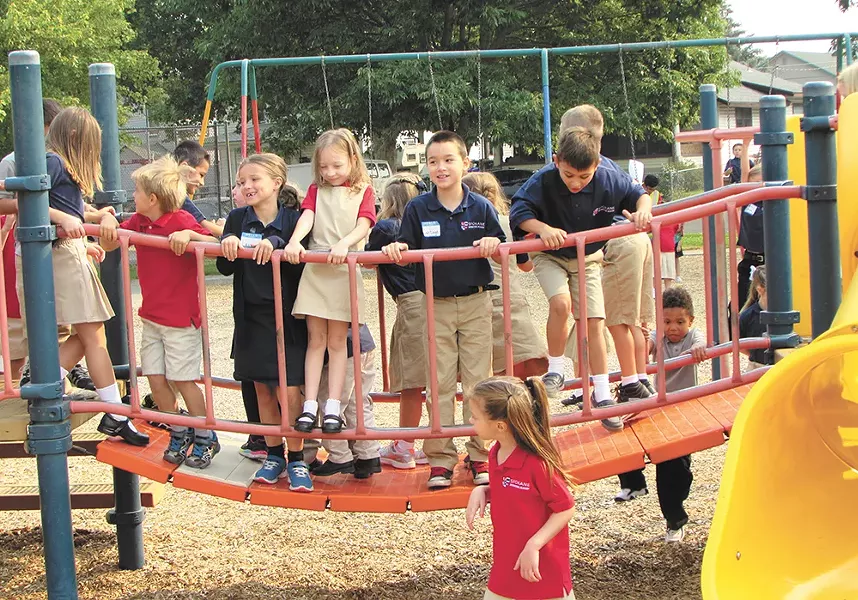 The scene at the first recess ever at the Spokane International Academy. - DANIEL WALTERS