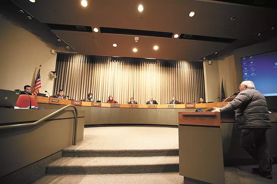 George McGrath, a regular speaker during public testimony, gives the Spokane City Council a piece of his mind. - YOUNG KWAK