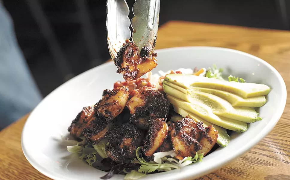 The Baja Blackened Shrimp Salad at Picabu Bistro - YOUNG KWAK