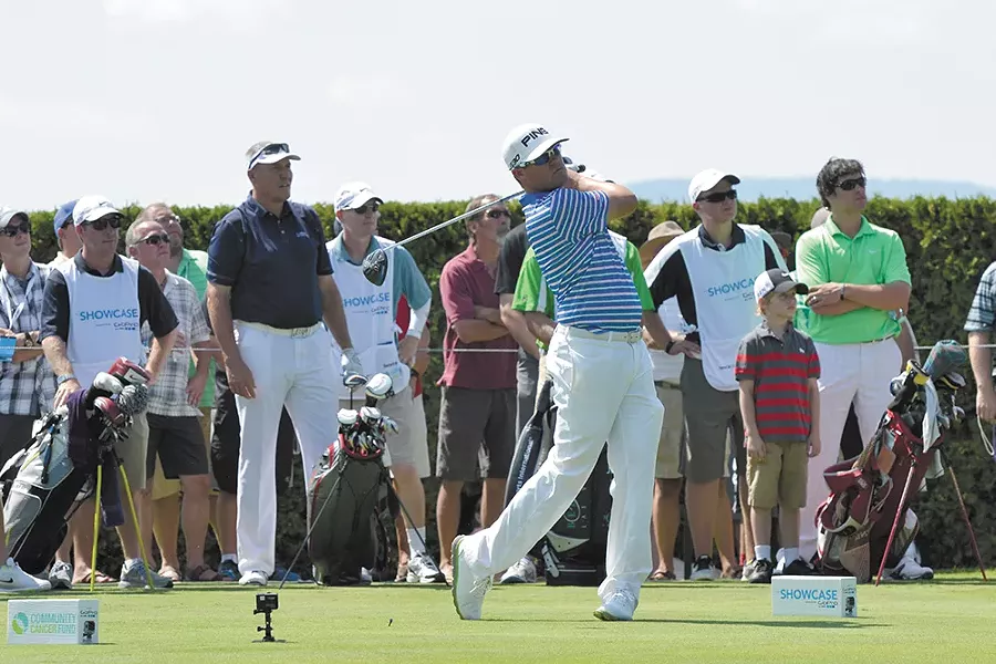 PGA golfer Alex Prugh tees off at the 2014 Showcase.
