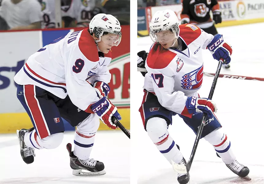Keanu Yamamoto and his brother, Kailer (right), help anchor the Spokane Chiefs offensive attack. - GARTY PETERSON PHOTOS