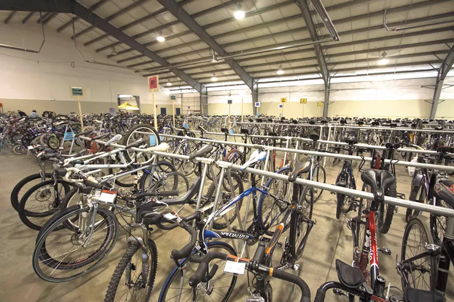 Hundreds of bikes await at the Spokane Bike Swap.
