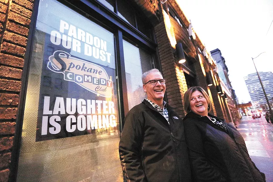 Renee Fandt and her husband, Kevin, at the future site of their comedy club. - YOUNG KWAK