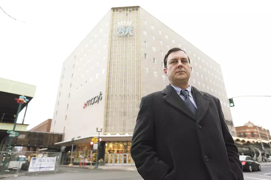 Ben Stuckart at the soon-to-be-former site of Macy's in downtown Spokane. - YOUNG KWAK