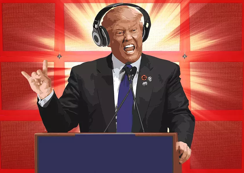 Donald Trump, like other politicians, uses music to pump up his crowds at campaign rallies. - DAVE KELLEY ILLUSTRATION