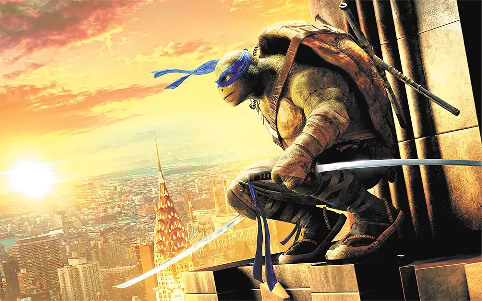 Head Ninja Turtle Leonardo takes in the city view and ponders the box office take.