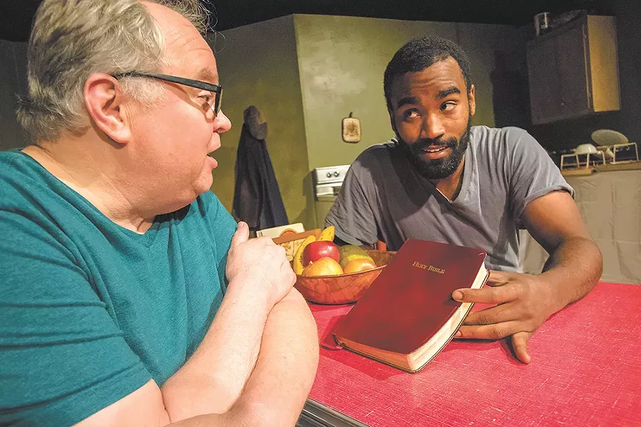 Ron Ford (left) and Edward Casto in Stage Left's The Sunset Limited. - JEFF FERGUSON