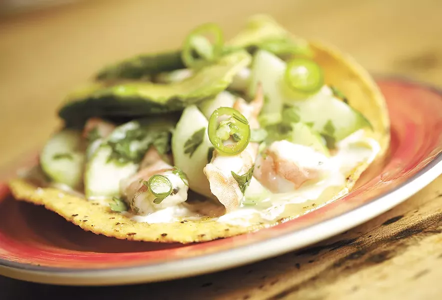 The Sinaloa Shrimp Ceviche Tostada from Zona Blanca. - YOUNG KWAK