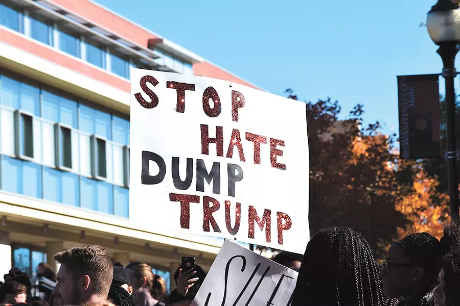 Not everyone on hand was pro-Trump Wall. - TAEHLOR CRIM, MURROW NEWS SERVICE