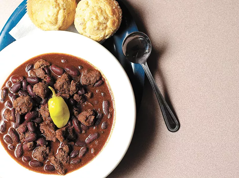 The Texas-style red chili from Longhorn Barbecue. - YOUNG KWAK