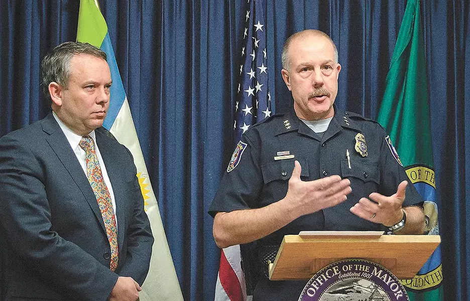 Former Police Chief Frank Straub and the man who hired and fired him, Mayor David Condon.