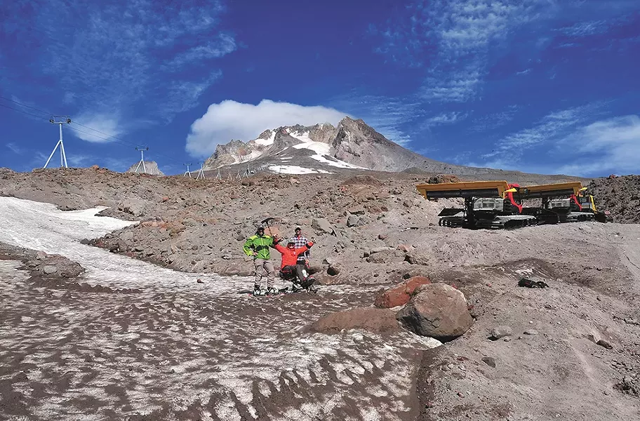 Friends, plus a sit ski, helped the author keep his skiing streak alive at Mt. Hood, despite his injuries.
