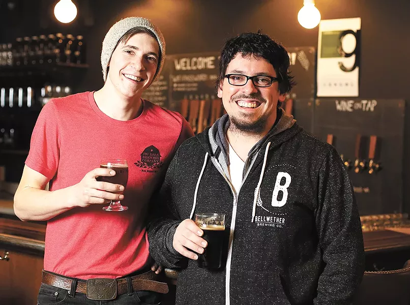 Big Barn Brewing's Eli Deitz (left) and Bellwether Brewing's Thomas Croskrey are both experimenting with no-hop beers. - YOUNG KWAK