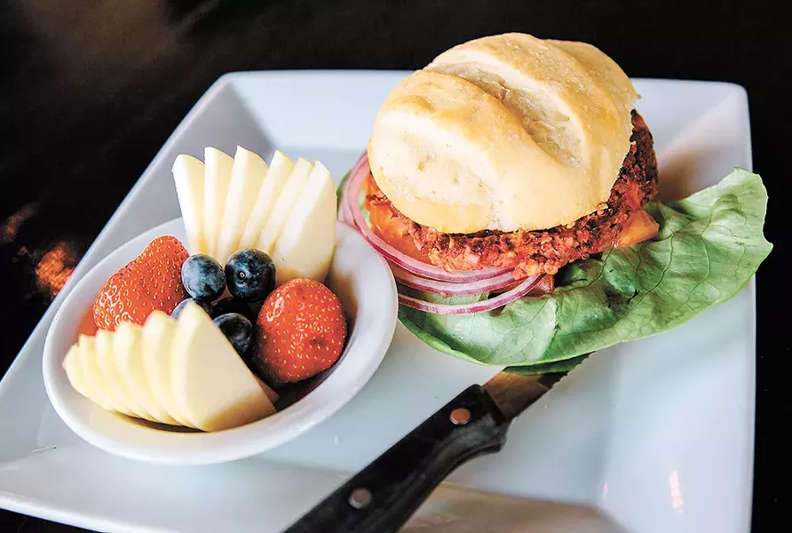 The vegan bean and beet burger at Cascadia Public House. - JENNIFER DEBARROS