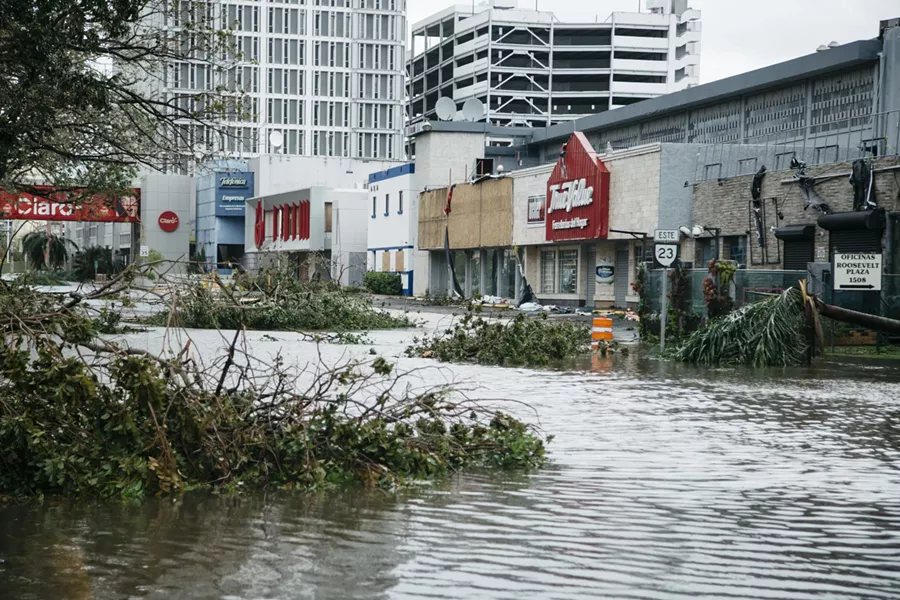 Flooding on Roosevelt Avenue in San Juan, P.R., Sept. 20, 2017. Hurricane Maria battered Puerto Rico as a Category 4 storm on Wednesday, sending thousands of people scrambling to shelters and knocking out power on the island. - ERIKA P. RODRIGUEZ/THE NEW YORK TIMES