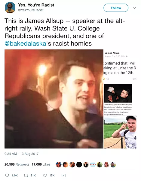 A Twitter account identified then-WSU College Republican President James Allsup as a participant at the rally in Charlottesville.