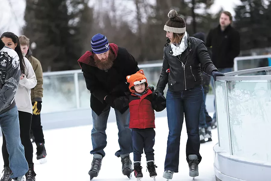 First Night Spokane attendees can enjoy free skating at Riverfront Park's new ice ribbon. - YOUNG KWAK
