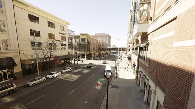 An empty downtown Spokane.