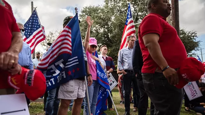 Supporters of President Donald Trump gather near the Dallas County Elections office in Dallas, during a "Stop the Steal" protest on Nov. 9, 2020. Joe Biden promised not only to win, but to &ldquo;restore the soul of the nation.&rdquo; Even with his victory, the deep divisions that animated Trump&rsquo;s tenure show no signs of receding.