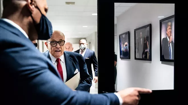 Rudy Giuliani, President Donald Trump's lawyer, arrives to speak to reporters in Washington on Nov. 19, 2020. Giuliani has been at the forefront of promoting the president&rsquo;s baseless claims of election irregularities.