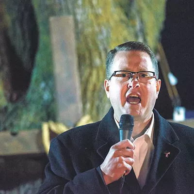 Washington state Rep. Matt Shea delivers a speech last week at the "Church at Planned Parenthood."