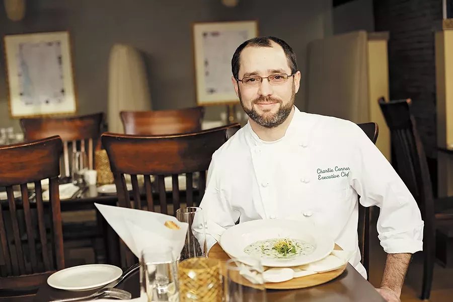 Wild Sage Executive Chef Charlie Connor with his Leek, Potato and Kale Chowder. - YOUNG KWAK