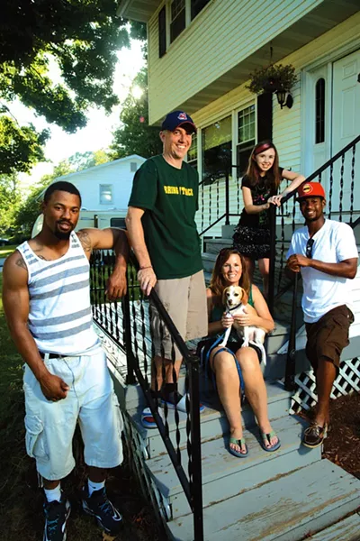 From left: Lake Monsters player Xavier Macklin with Mark, Sarah and Emma Trombley, and teammate Christopher Wolfe