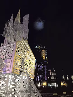A modern sculpture by Luce Pelletier outside the Frontenac