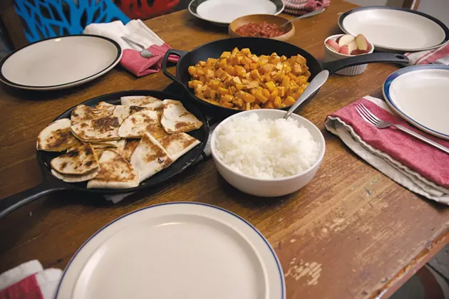 Dinner of roasted veggies and quesadillas - SAM SIMON