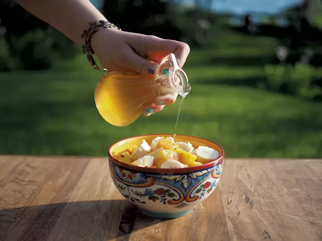 Ginger syrup gives the fruit salad a hint of Jamaican flavor - ANDY BRUMBAUGH