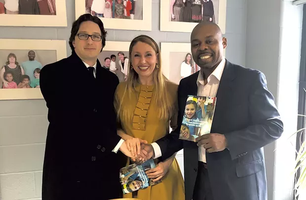 BSD Superintendent Yaw Obeng (right) with French Consul General Arnaud Mentré and K-12 Education Officer Edit Dibra