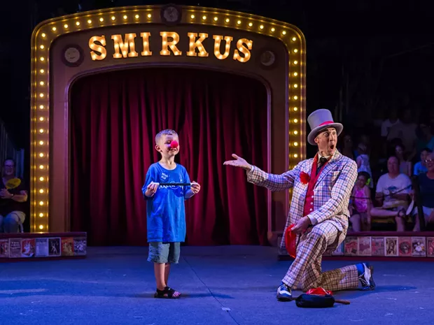 Circus Smirkus artistic director Troy Wunderle with a young audience member during last year's Big Top Tour